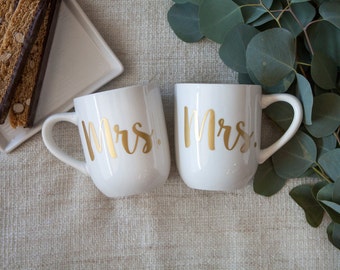 Lesbian Coffee Mug Set, Option to Personalize, Engagement Gift for couple