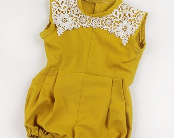 Baby Girl Romper, Baby girl clothes, Baby romper, baby Bodysuit, Photography prop, yellow, Vintage Romper, Birthday outfit, baby shower gift