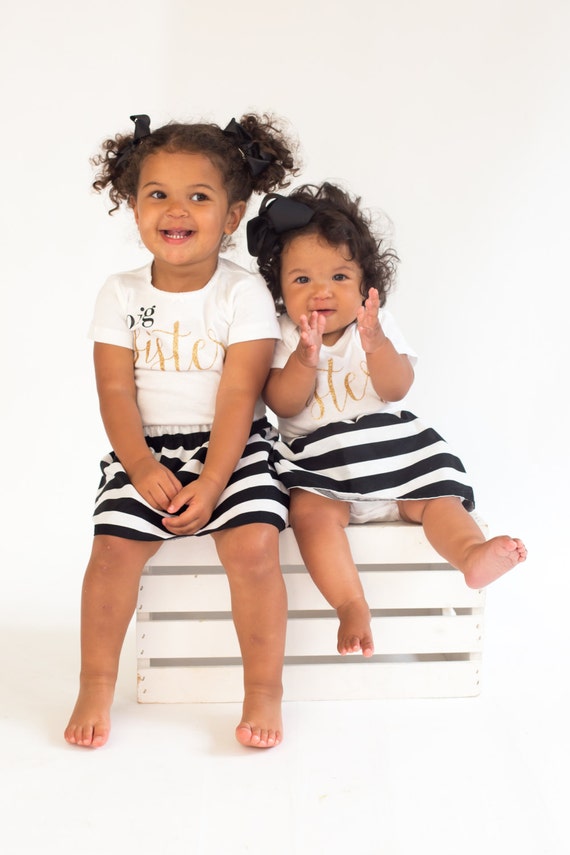 Items similar to Big sister and baby sister matching outfits, black and ...