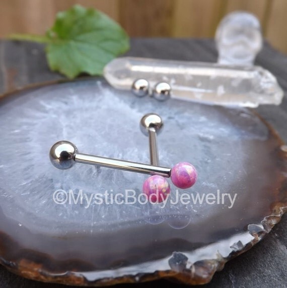 Cheek Piercing Ring 14g Pink Opal Dimple Nipple Barbell Tongue