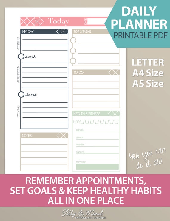 Printable Planner Daily Stylish Planner Diary by TillyandMaud