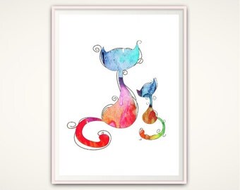 Cat Print - Kitten Print, Cat Art Print, Cat Lover Gift, Cat Poster, PRINTABLE Cat Art, Nursery Animal Prints, Watercolor Cat, Nursery Cat