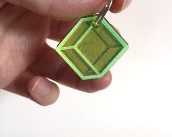 Cube cat tag - wood and plexiglass - Custom Pet ID tags laser cut Cat Tag