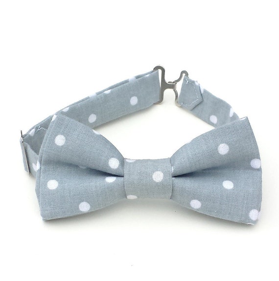 Gray polka dot bow tie boys grey bow tie gray and white