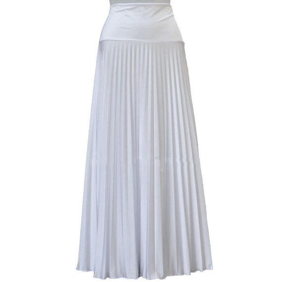 WHITE Flare Jersey Pleated Maxi Skirt Modest Long Skirt