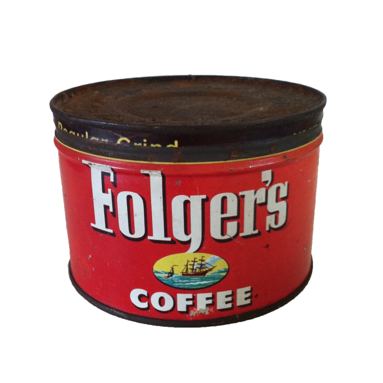 Vintage Coffee Can Folgers Coffee Can Mid Century Rusted Metal