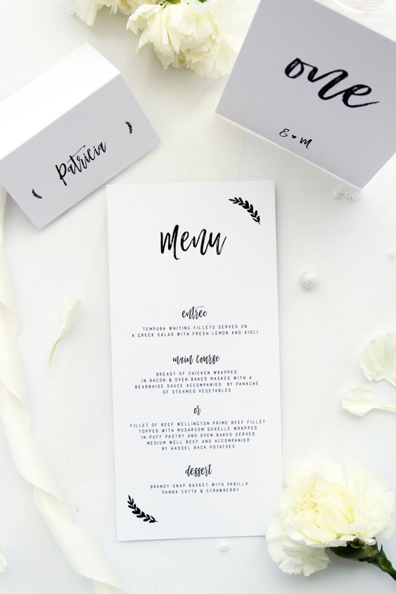 Modern Script Menus Printable File or Printed Menus Custom