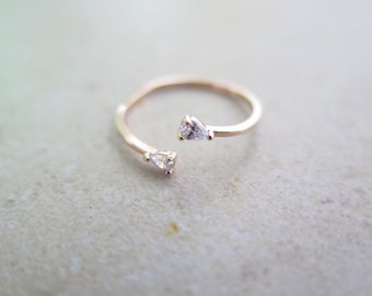 Delicate Sterlig silver Adjustable CZ Ring / Drop shape cz open ring / Dainty CZ ring / Dual Silver Ring / 925 simple silver ring