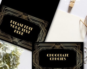 Great Gatsby Food Label | Tents Card | Editable PDF File | Instant Download | Personalize at home with Adobe Reader
