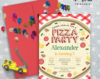 Pizza Party Invitation | 5x7 | Editable PDF File | Instant Download | Personalize at home with Adobe Reader