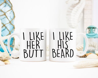 I Like His Beard I Like Her Butt, Newly Wed Coffee Mug Gift, Beard Butt Cups, Wedding Gifts For Couple, Gifts For Him,Funny Coffee Mug