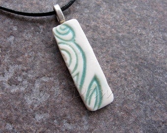 Porcelain pendant, ceramic pendant, green pendant, green and white pendant, ceramic jewellery, porcelain jewellery