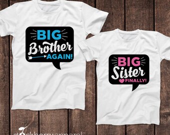 Big Brother Again Big Sister Finally Shirt Set of Two - Matching Brother Sister Shirts - Big Brother Big Sister Announcement Shirt