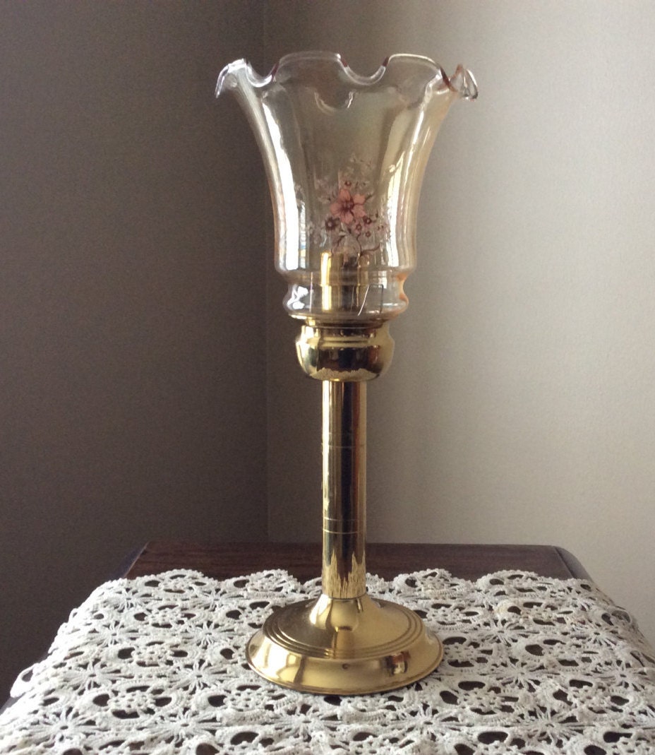 Vintage Spring Loaded Candle Blown glass Hand painted shade