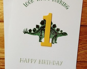 Kids birthday card, Dinosaur card, 1st birthday card, kids birthday gift, 1st birthday gift, homemade card, stampin up card, child birthday