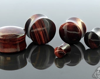 Red Tiger's Eye stone plug 6g, 4g, 2g, 0g, 00g (9.5mm), 7/16", 1/2" (13mm), 9/16", 5/8", 3/4", 7/8", and 1"
