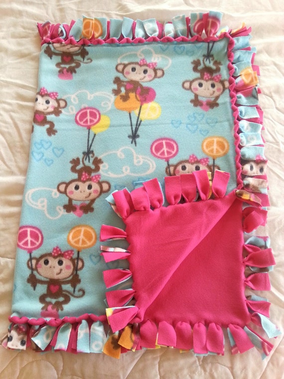 Monkey Fleece Tie Blanket Toddler Blanket Monkey by ...