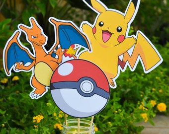 Pokemon Centerpieces Pokemon Go Centerpieces Pokemon Go Birthday Pokemon Birthday Decorations Charzard Pokemon Cake Topper Pikachu Birthday