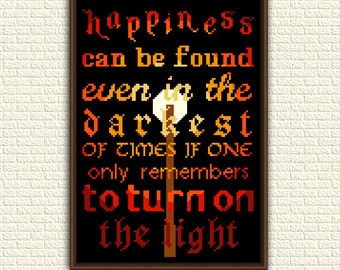 Harry Potter Cross Stitch Pattern pdf - Happiness can be found - Turn on the light - Dumbledore - x stitch - geeky book quote - KbK-032