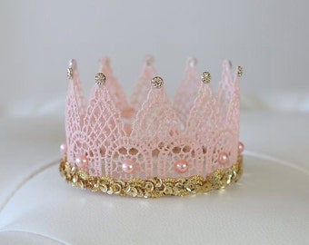 Pink And Gold Crown, Newborn Crown, Baby Crown, Newborn Photo Prop, Newborn Tiara, Lace Crown, Princess Crown, Photo Prop