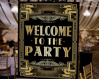 Welcome Gatsby Party Poster - INSTANT DOWNLOAD - Printable Party Wedding & Birthday Art Deco 1920s Sign - Sassaby Weddings