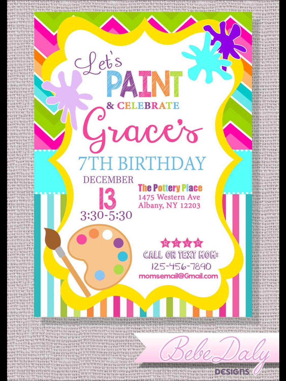 Lets Paint Birthday Art invite Art Party Digital by PartyHeroes