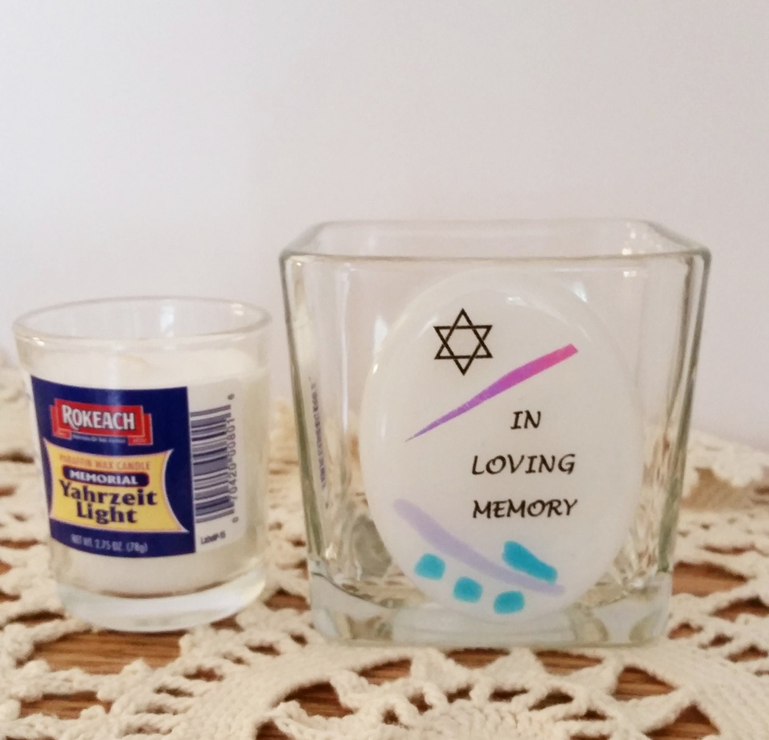 Jewish Memorial Yahrzeit Candle Holder in Fused by FusedMemories