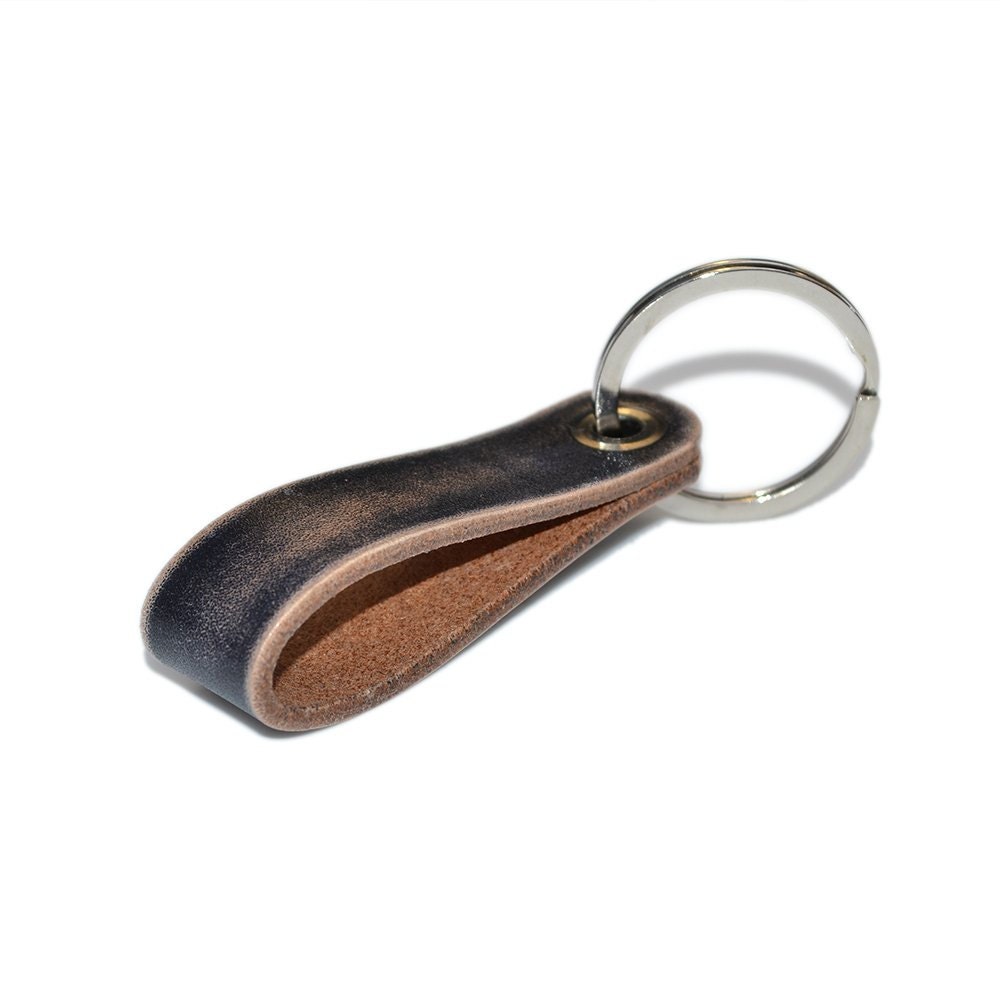 Black Leather Keychain / Leather Key Fob Mens Keychain
