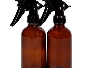 Pack of 2, Glass Spray Bottles, Amber, Cobalt Blue, Home Cleaning, Fabric refresher, Mist spray, Stream spray, UV Protection, 8 oz, 8 ounces