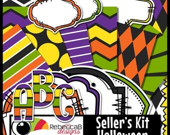 Halloween Digital Kit: Halloween Clip Art, Digital Papers, Clip Art, Frames, Labels, Alphabet Letters, Digital Scrapbook Kit