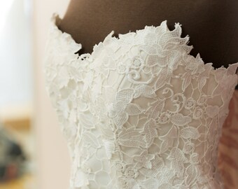 Wedding Dress, Bridal Gown, Size 10, Ivory, Silk Organza, Satin, Floral Lacetop, Original design, Handmade
