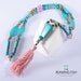 Aqua Rose - Colourful blush pink tassel necklace, long necklace, wooden beaded, turquoise, blue cracked glass.