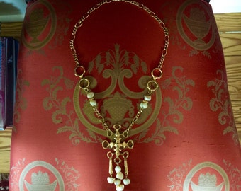 Vintage 1960s Vendome Gold and Faux Pearl Statement Necklace