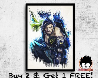 Hanzo Watercolor Art Print, Overwatch Poster on Archival Matte Paper or Cotton Canvas