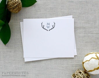 Antler Personalized Note Cards, Antler Thank You Notes, Wedding Thank You Cards, Personalized Stationery, Custom Notes - SET OF 25 Cards