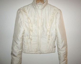 Obermeyer Ruffle Ski Jacket - Vintage 80's - Fits Approx. Women's XS - White Insulated Snow Winter Coat