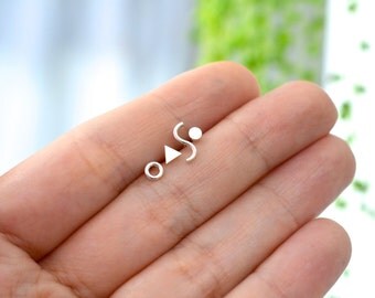 Tiny studs earrings in sterling silver - memphis design - dot earring - circle stud - wave stud - triangle stud / nickel free stud earrings