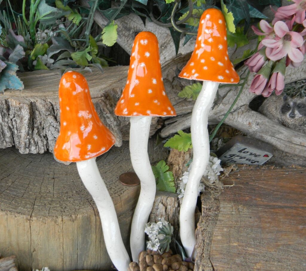 Ceramic Mushroom Stakes Hand Crafted By Enchantdmushroomland