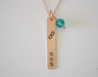 Rose Gold Rectangle Name Bar Birthstone Necklace , Rose Gold, Personalized Necklace, BFF, Name Charm Rose Gold, Thin Bar, Pink Gold
