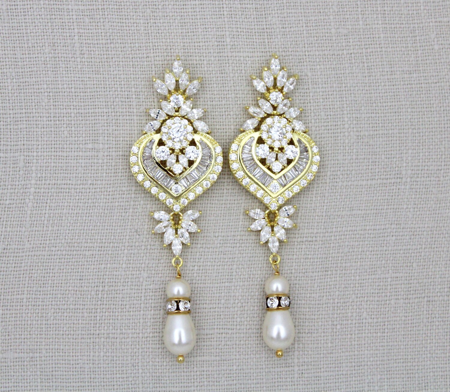 Gold Wedding earrings Crystal Bridal earrings Bridal