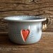 Earring Holder Bowl in Glossy Blue with Red Heart - Jewelry Organizer - by DirtKicker Pottery