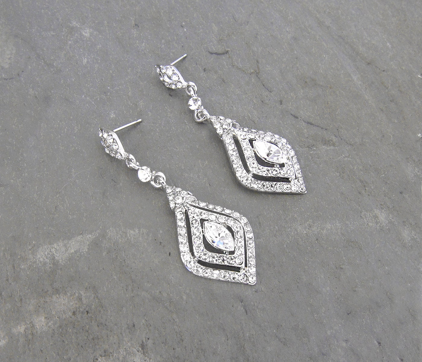 Silver Diamond Shape Earrings Wedding Earrings Bridal
