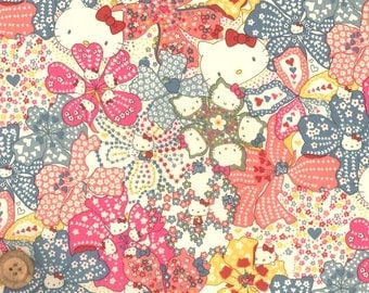 Liberty Japan Limited, Mauvey Hello Kitty, Liberty Print Cotton Scrap, Kawaii Quilting, Cute Patchwork Fabric, Liberty Tana Lawn Fabric, 30f