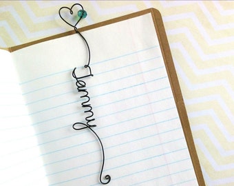 Personalized Unique Name Bookmark with Heart and Bead, Personalised Unique Bookmark with Heart, Unique Handmade Custom Bookmark