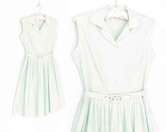 50s Day Dress * 1950s Mint Green Dress * Sleeveless Cotton Dress * Small