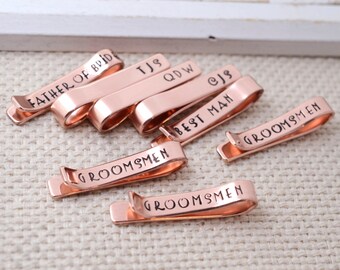Groomsmen Set Copper Tie Clips Short - Personalized Wedding Bridal Accessories - Jewelry Set - Best Man Groomsman Father of the Bride/Groom