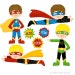 Super Hero Boys Cute Digital Clipart - Commercial Use OK - Super Hero Clipart, Super Hero Graphics