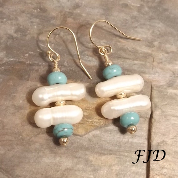 Items similar to Pearl and Turquoise Earrings on Etsy