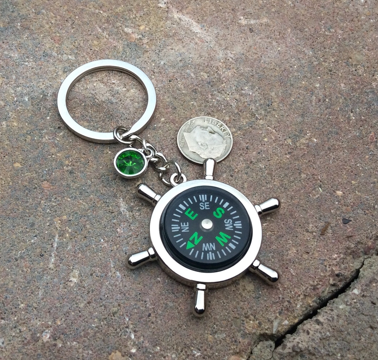 1 Working Compass Keychain Nautical Key ring custom
