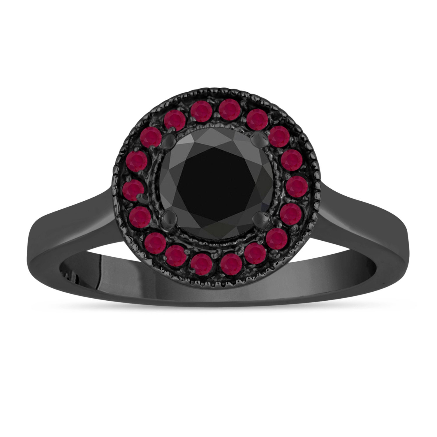 Fancy Black Diamond & Ruby Engagement Ring 14K Black Gold